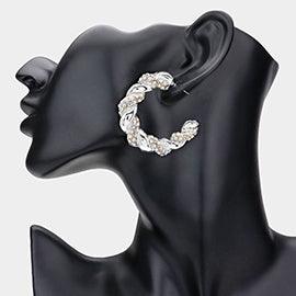 Rhinestone Embellished Braided Metal Half Hoop Earrings