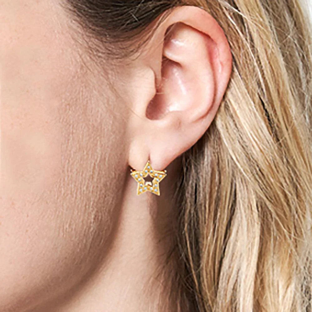Gold 14K Gold Dipped CZ Stone Paved Star Huggie Earrings - Jewelry Store by Erik Rayo