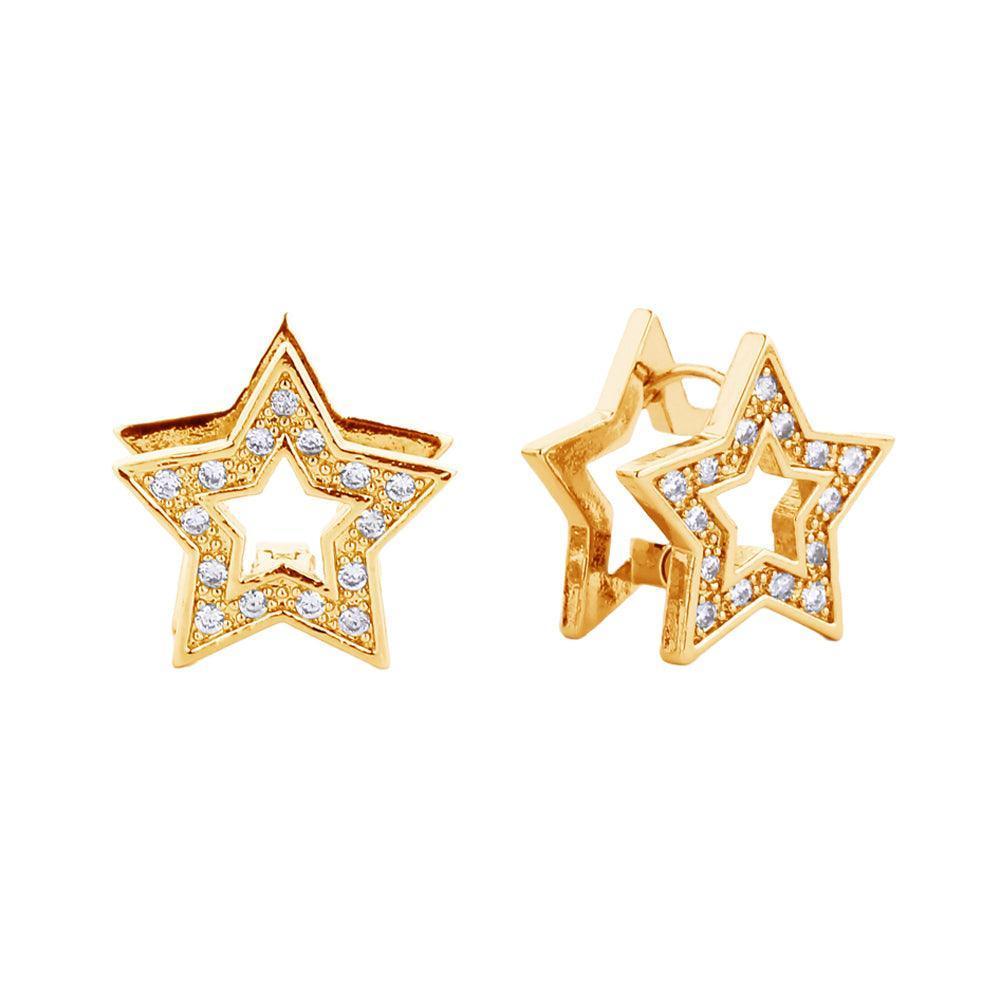 Gold 14K Gold Dipped CZ Stone Paved Star Huggie Earrings - Jewelry Store by Erik Rayo