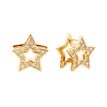 Load image into Gallery viewer, Gold 14K Gold Dipped CZ Stone Paved Star Huggie Earrings
