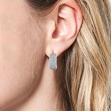 Load image into Gallery viewer, Silver White Gold Dipped CZ Stone Paved Hoop Earrings
