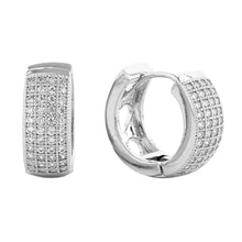 Load image into Gallery viewer, Silver White Gold Dipped CZ Stone Paved Hoop Earrings
