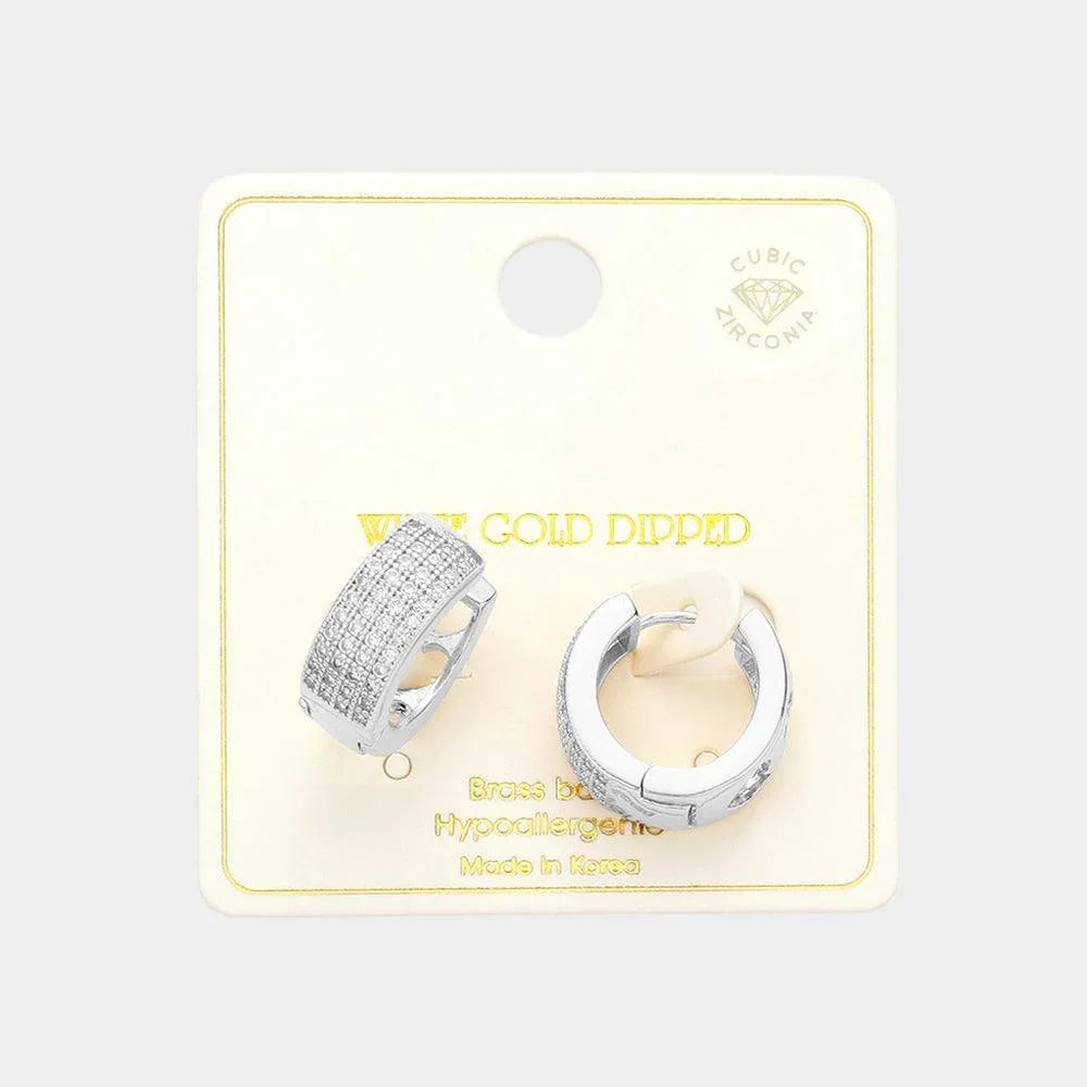 Silver White Gold Dipped CZ Stone Paved Hoop Earrings - Jewelry Store by Erik Rayo