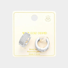 Load image into Gallery viewer, Silver White Gold Dipped CZ Stone Paved Hoop Earrings
