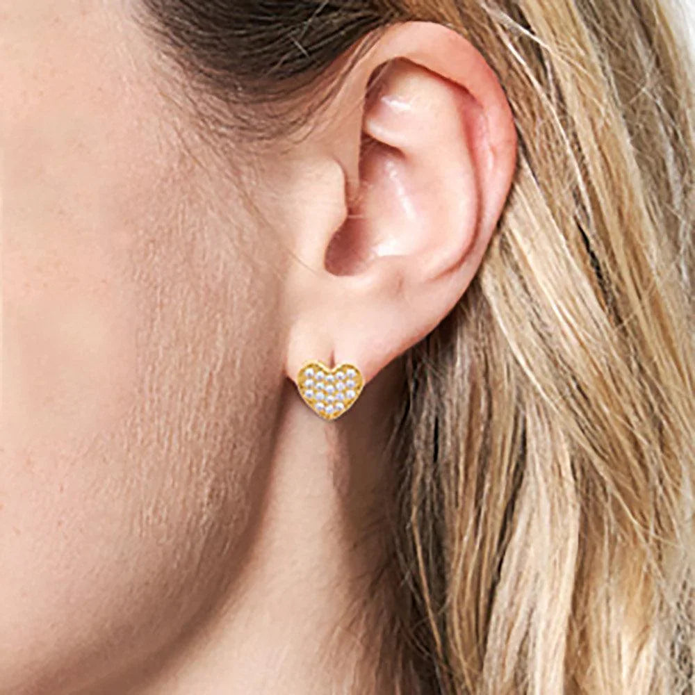 Gold 14K Gold Dipped CZ Stone Paved Heart Huggie Earrings - Jewelry Store by Erik Rayo