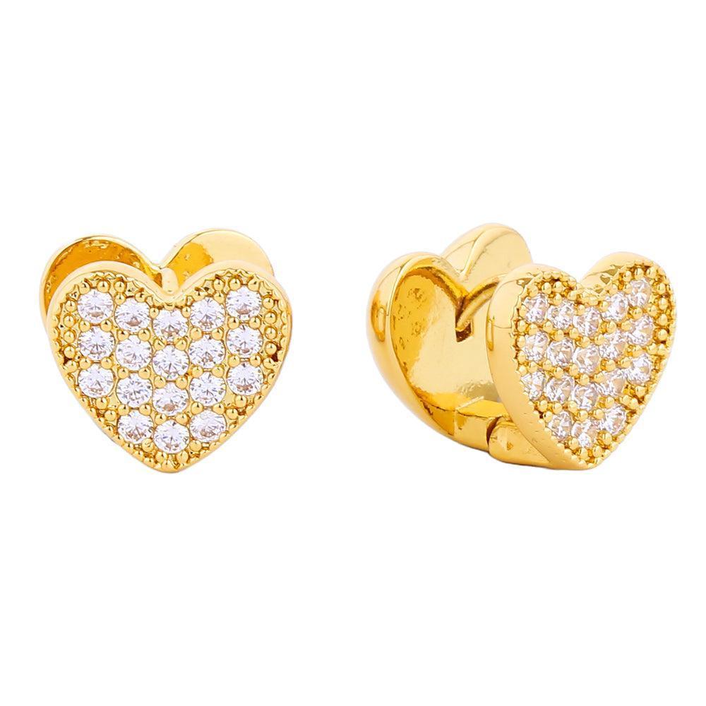 Gold 14K Gold Dipped CZ Stone Paved Heart Huggie Earrings - Jewelry Store by Erik Rayo