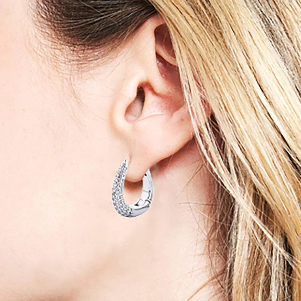 Silver White Gold Dipped CZ Stone Paved Hoop Earrings - Jewelry Store by Erik Rayo