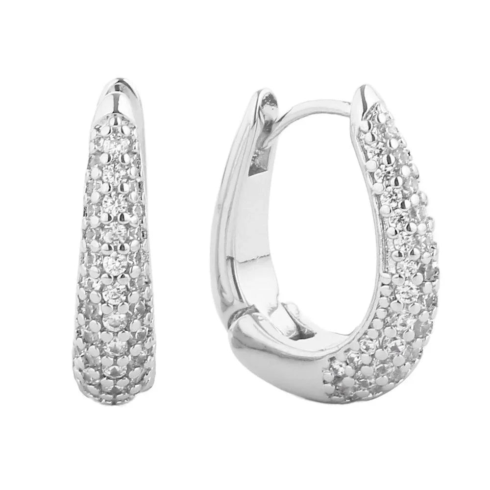 Silver White Gold Dipped CZ Stone Paved Hoop Earrings - Jewelry Store by Erik Rayo