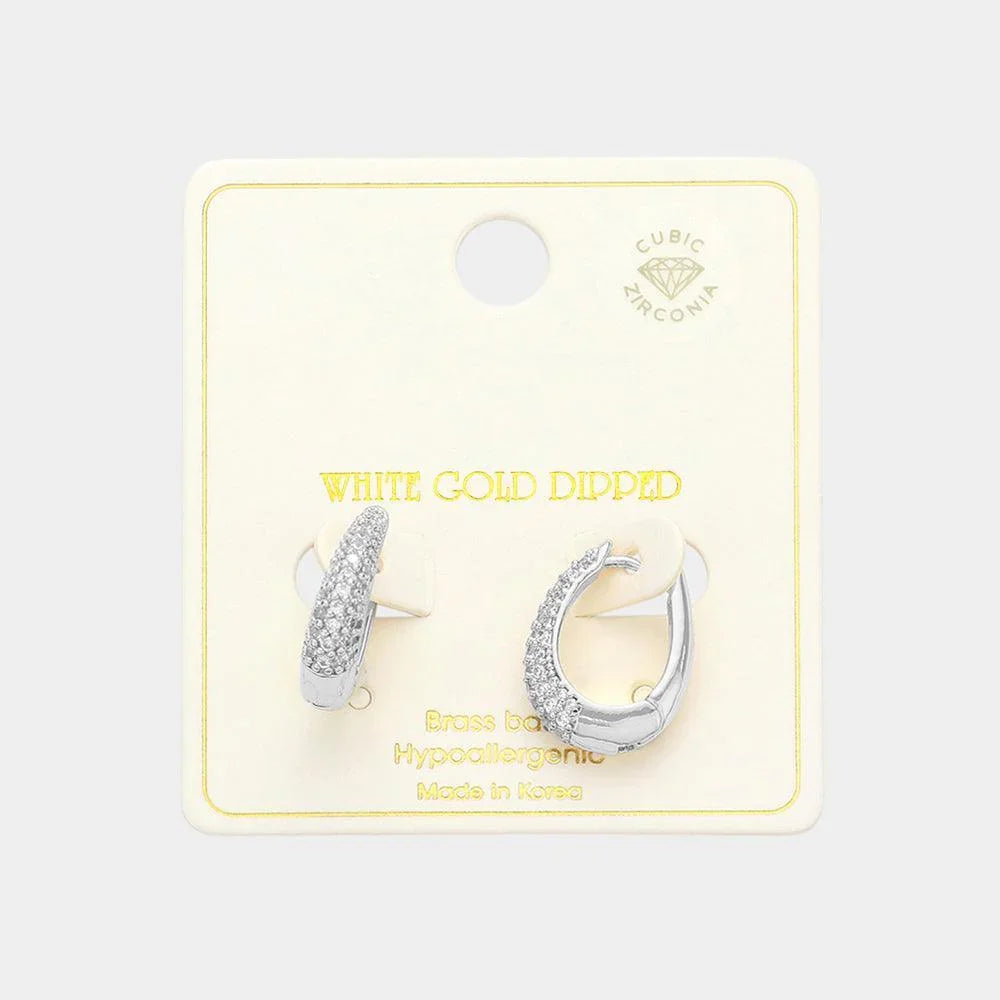 Silver White Gold Dipped CZ Stone Paved Hoop Earrings - Jewelry Store by Erik Rayo