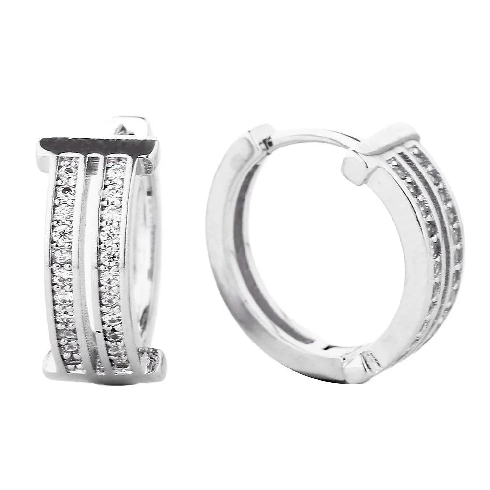 Silver White Gold Dipped CZ Stone Paved Split Hoop Earrings - Jewelry Store by Erik Rayo