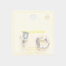 Load image into Gallery viewer, Silver White Gold Dipped CZ Stone Paved Abstract Hoop Earrings
