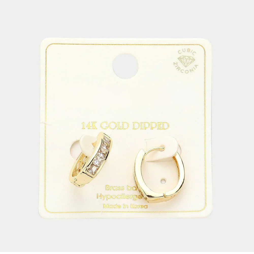 Gold 14K Gold Dipped Cascade CZ Stone Paved Huggie Hoop Earrings - Jewelry Store by Erik Rayo