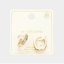 Load image into Gallery viewer, Gold 14K Gold Dipped Cascade CZ Stone Paved Huggie Hoop Earrings
