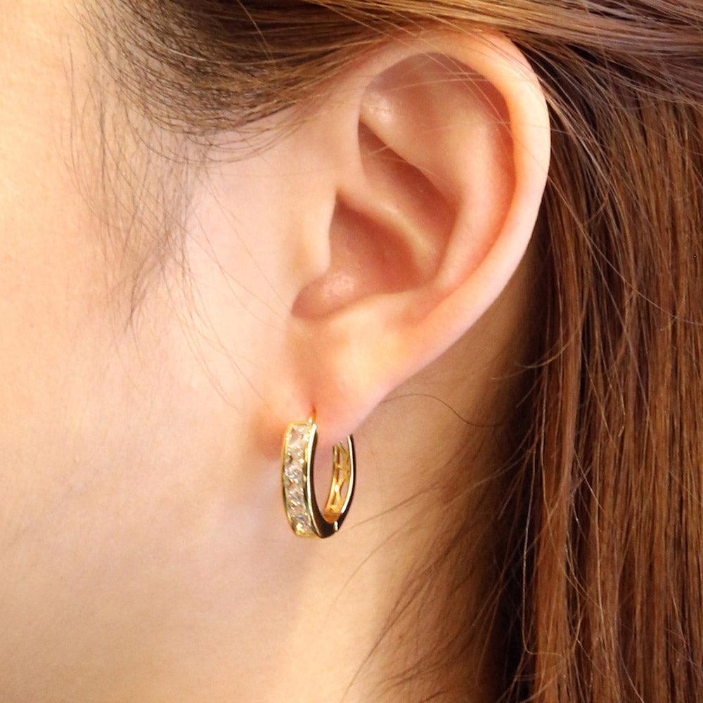 Gold 14K Gold Dipped Cascade CZ Stone Paved Huggie Hoop Earrings - Jewelry Store by Erik Rayo