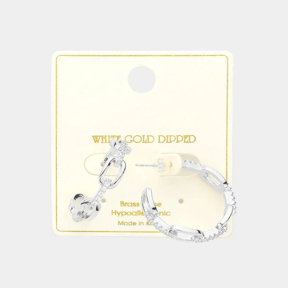 Silver White Gold Dipped Chain Link Hoop Earrings - Jewelry Store by Erik Rayo