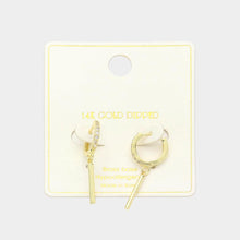 Load image into Gallery viewer, Gold 14K Gold Dipped Drop Bar CZ Paved Huggie Earrings
