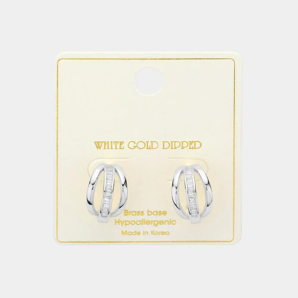 Silver White Gold Dipped Daily Mixed Triple Hoop Earrings - Jewelry Store by Erik Rayo