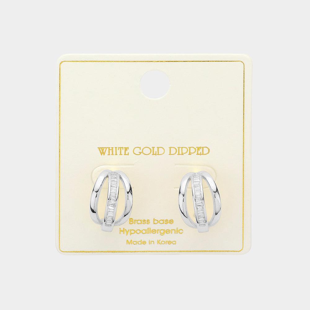 Silver White Gold Dipped Daily Mixed Triple Hoop Earrings