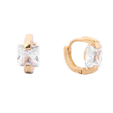 Load image into Gallery viewer, Gold 14K Gold Dipped Princess Cut CZ Stone Huggie Earrings
