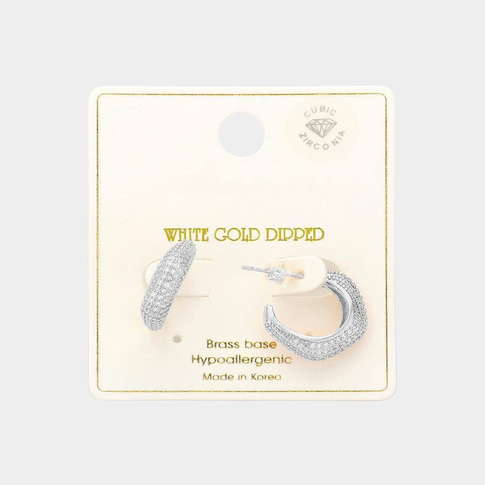 Silver White Gold Dipped CZ Stone Paved Hoop Earrings - Jewelry Store by Erik Rayo