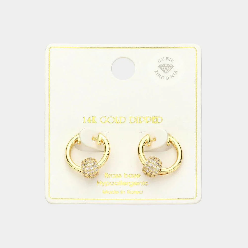Gold 14K Gold Dipped CZ Stone Paved Duo Hoop Huggie Earrings - Jewelry Store by Erik Rayo