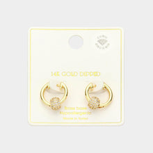 Load image into Gallery viewer, Gold 14K Gold Dipped CZ Stone Paved Duo Hoop Huggie Earrings
