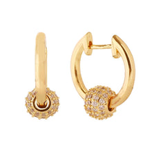 Load image into Gallery viewer, Gold 14K Gold Dipped CZ Stone Paved Duo Hoop Huggie Earrings
