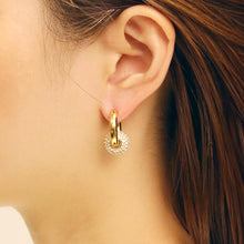 Load image into Gallery viewer, Gold 14K Gold Dipped CZ Stone Paved Double Delight Huggie Earrings
