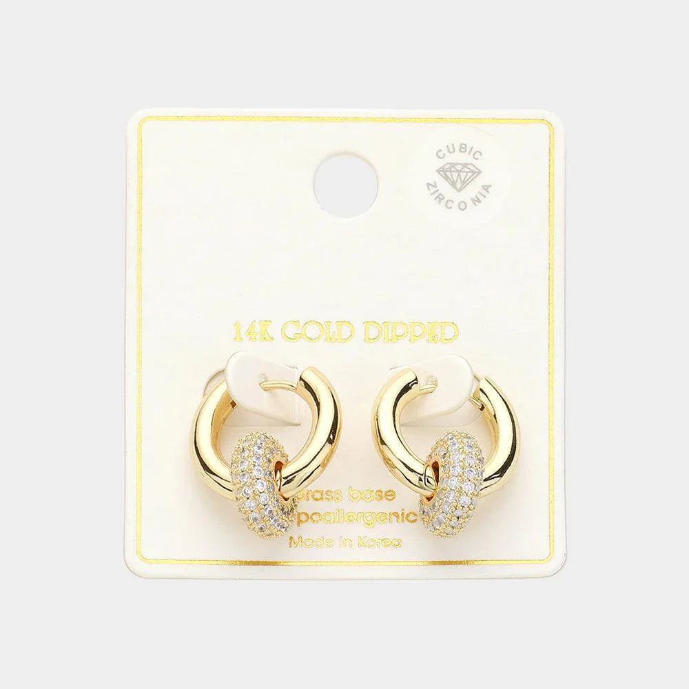 Gold 14K Gold Dipped CZ Stone Paved Double Delight Huggie Earrings - Jewelry Store by Erik Rayo