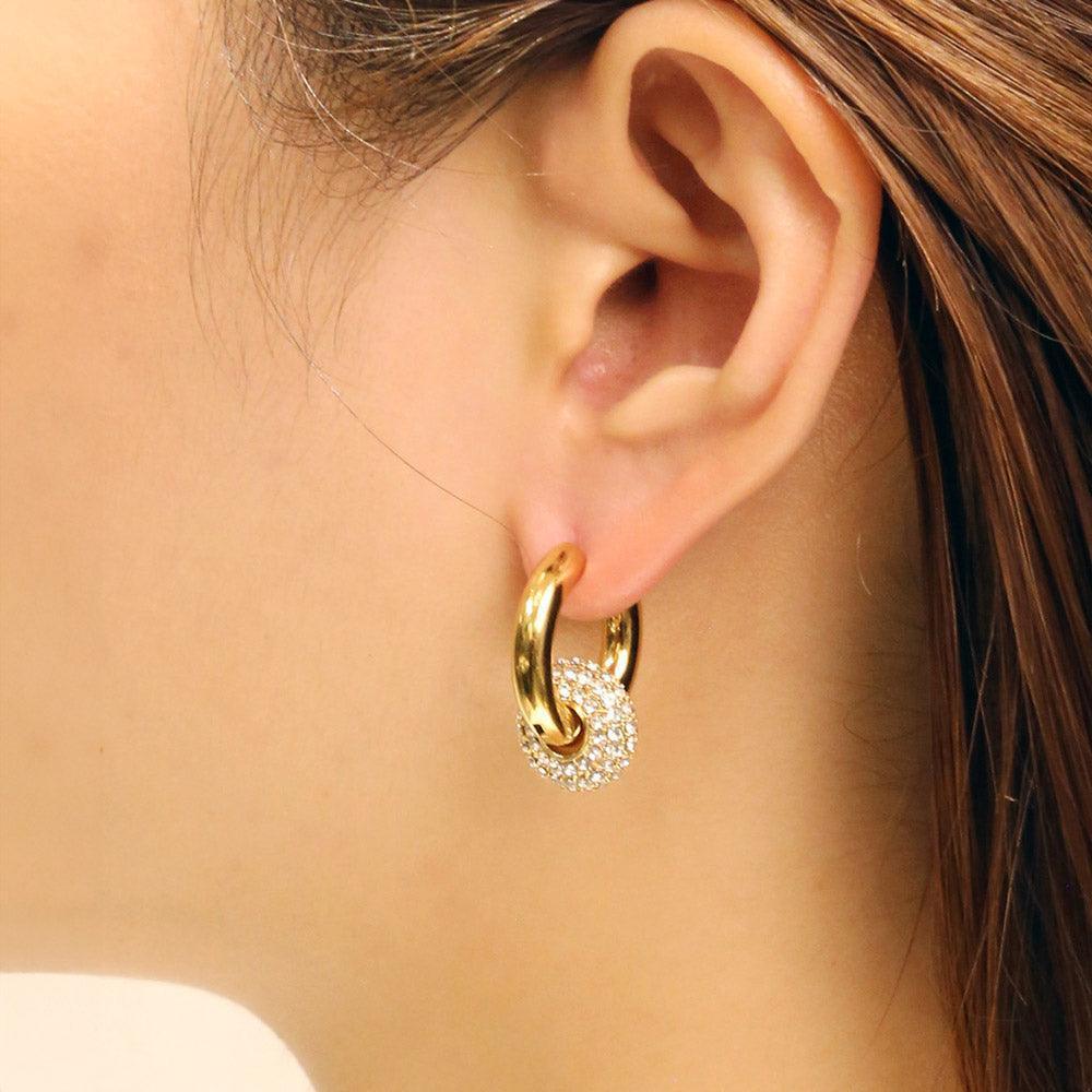 Gold 14K Gold Dipped CZ Stone Paved Double Delight Huggie Earrings - Jewelry Store by Erik Rayo