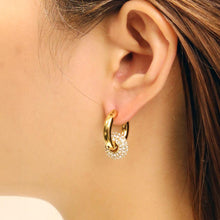 Load image into Gallery viewer, Gold 14K Gold Dipped CZ Stone Paved Double Delight Huggie Earrings
