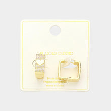 Load image into Gallery viewer, Gold 14K Gold Dipped Stone Paved Heart In Square Huggie Hoop Earrings
