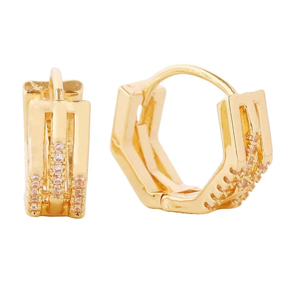 Gold 14K Gold Dipped Stone Paved Duo Octagon Huggie Hoop Earrings - Jewelry Store by Erik Rayo