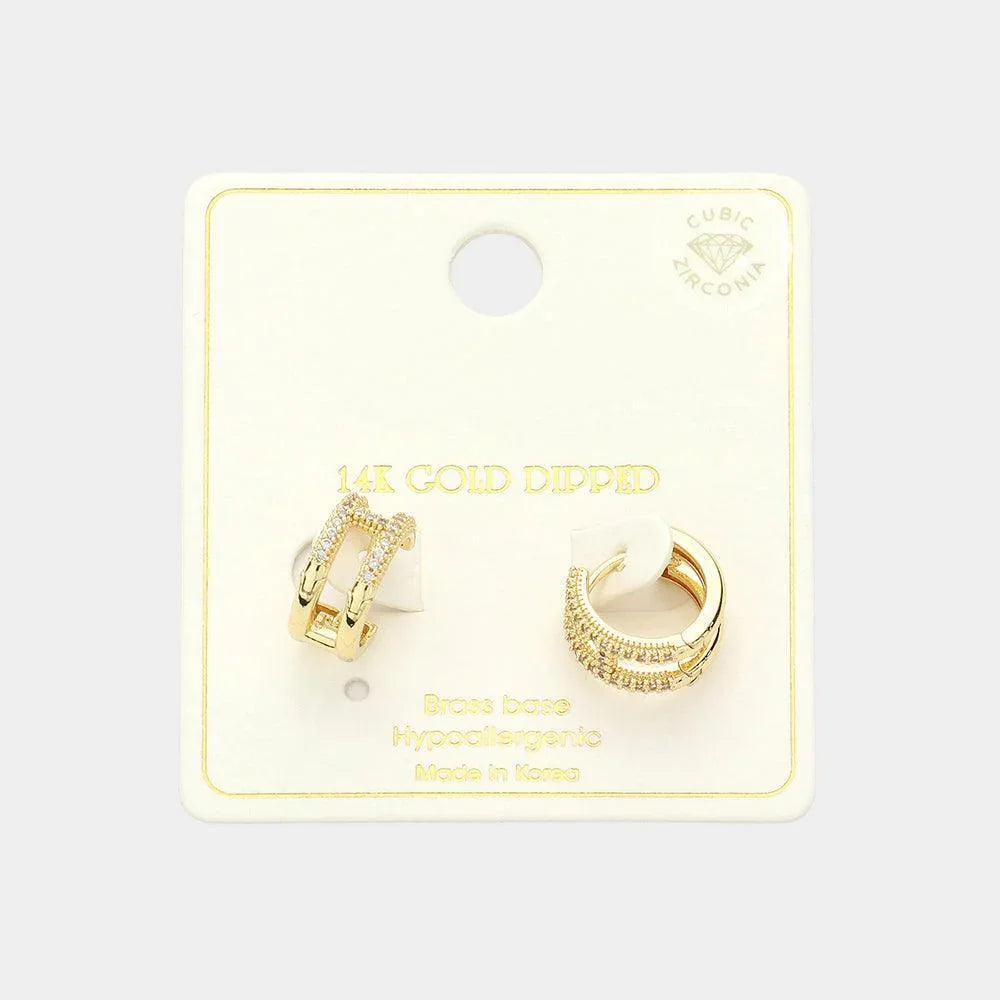 Gold 14K Gold Dipped CZ Stone Paved H Huggie Hoop Earrings - Jewelry Store by Erik Rayo