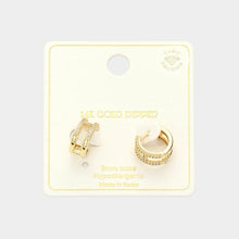 Load image into Gallery viewer, Gold 14K Gold Dipped CZ Stone Paved H Huggie Hoop Earrings
