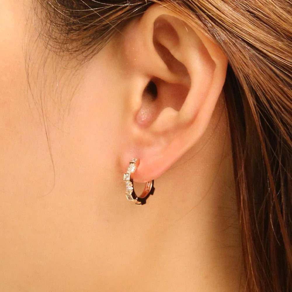 Gold 14K Gold Dipped Wheel CZ Stone Paved Huggie Hoop Earrings - Jewelry Store by Erik Rayo