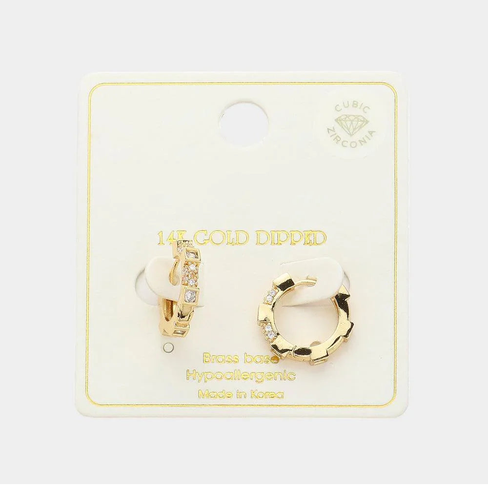 Gold 14K Gold Dipped Wheel CZ Stone Paved Huggie Hoop Earrings - Jewelry Store by Erik Rayo