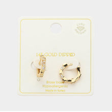 Load image into Gallery viewer, Gold 14K Gold Dipped Wheel CZ Stone Paved Huggie Hoop Earrings
