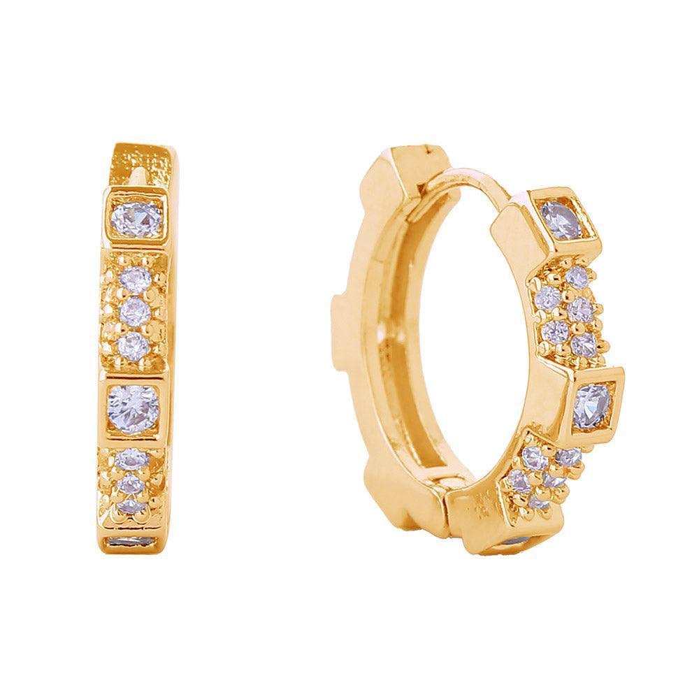 Gold 14K Gold Dipped Wheel CZ Stone Paved Huggie Hoop Earrings - Jewelry Store by Erik Rayo
