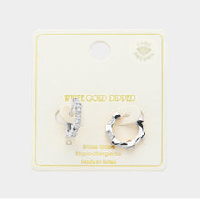 Load image into Gallery viewer, Silver White Gold Dipped Wheel CZ Stone Paved Huggie Hoop Earrings
