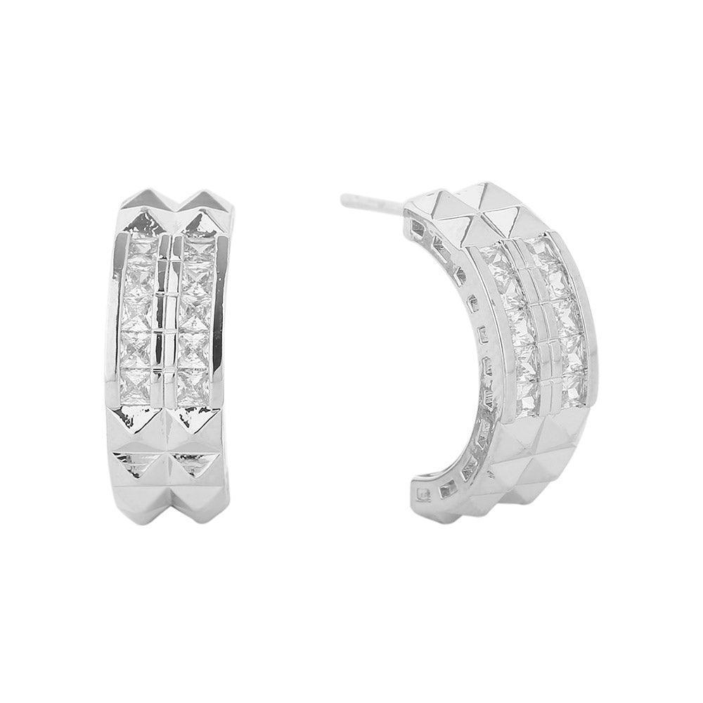 Silver White Gold Dipped CZ Stone Paved Hoop Earrings - Jewelry Store by Erik Rayo