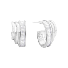 Load image into Gallery viewer, Silver White Gold Dipped CZ Stone Embellished Trio Mini Hoop Earrings
