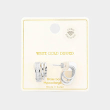 Load image into Gallery viewer, Silver White Gold Dipped CZ Stone Embellished Trio Mini Hoop Earrings
