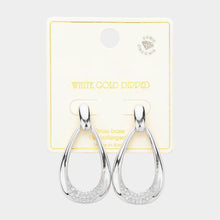 Load image into Gallery viewer, Silver White Gold Dipped CZ Stone Paved Dangle Hoop Earrings
