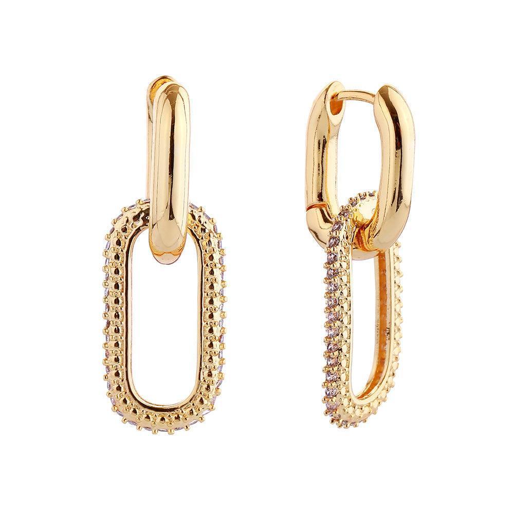 Gold 14K Gold Dipped CZ Stone Paved Chain Link Huggie Earrings - Jewelry Store by Erik Rayo