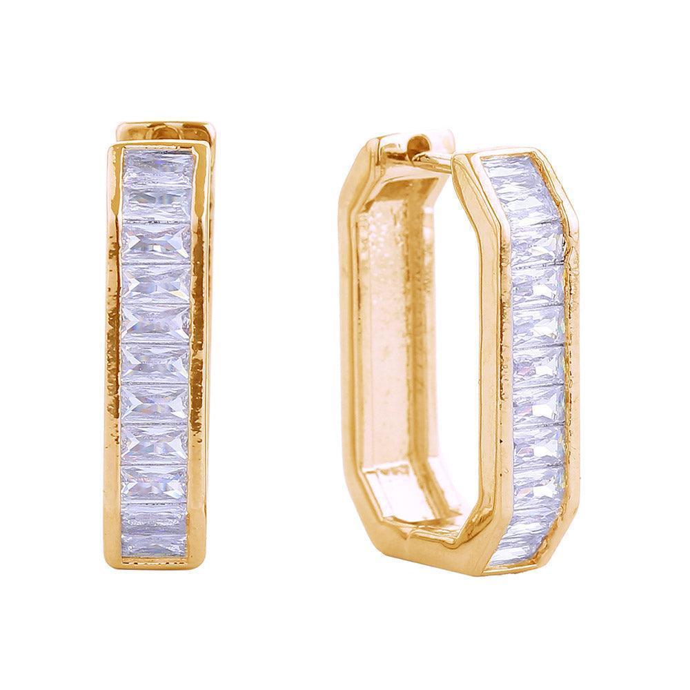 Gold 14K Gold Dipped Emerald CZ Stone Paved Huggie Hoop Earrings - Jewelry Store by Erik Rayo