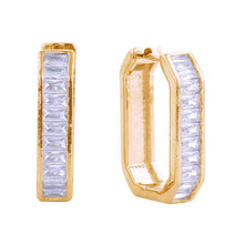 Load image into Gallery viewer, Gold 14K Gold Dipped Emerald CZ Stone Paved Huggie Hoop Earrings
