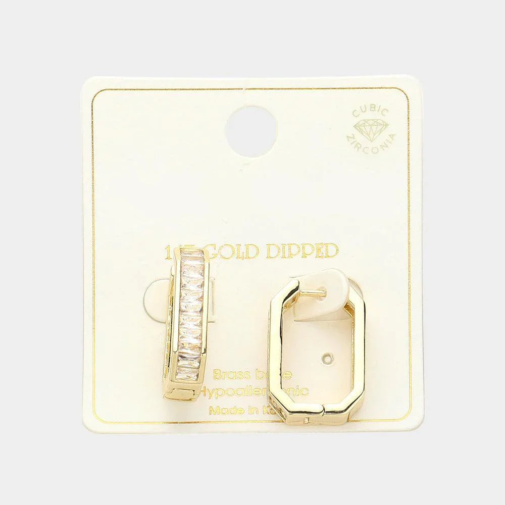 Gold 14K Gold Dipped Emerald CZ Stone Paved Huggie Hoop Earrings - Jewelry Store by Erik Rayo