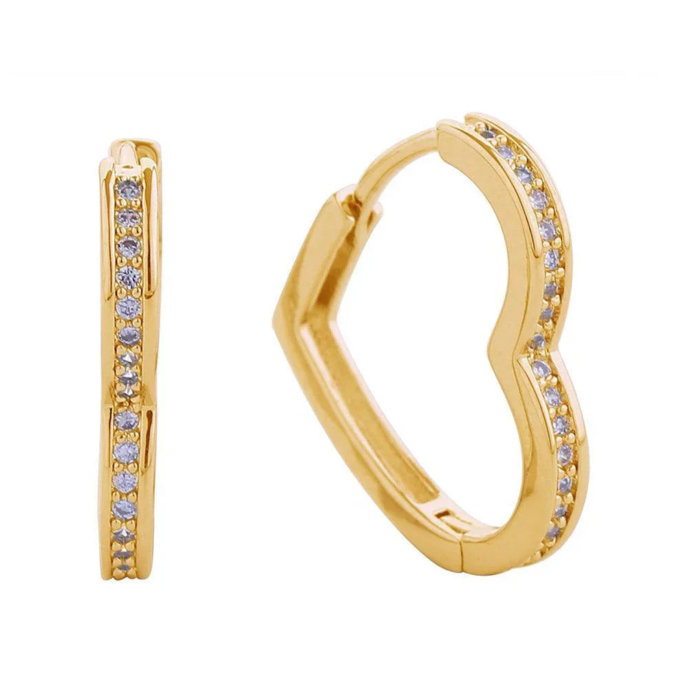 Gold 14K Gold Dipped CZ Stone Paved Sleek Heart Huggie Hoop Earrings - Jewelry Store by Erik Rayo