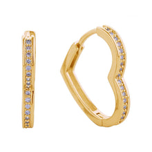 Load image into Gallery viewer, Gold 14K Gold Dipped CZ Stone Paved Sleek Heart Huggie Hoop Earrings
